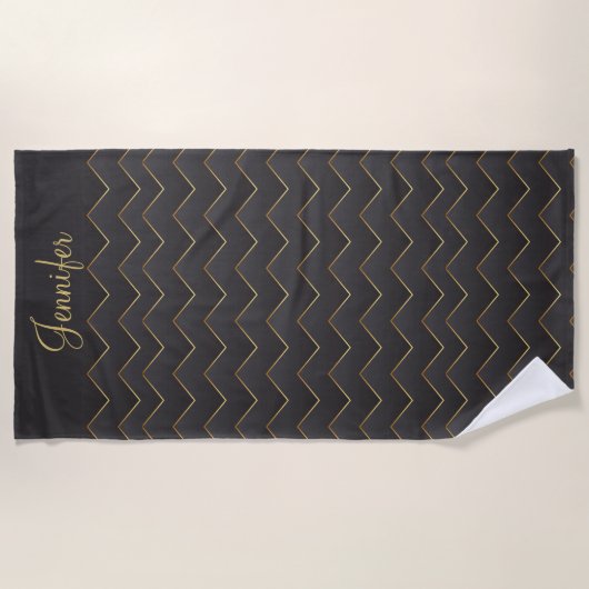 Serviette De Plage Gold Zig Zag Chevron Motif (Devant)