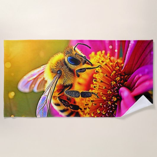 Serviette De Plage Golden Bee Flower Magic Design (Devant)