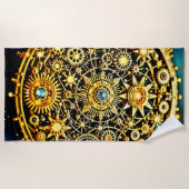Serviette De Plage Golden Clockwork Celestial Art (Devant)