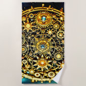 Serviette De Plage Golden Clockwork Celestial Art (Devant)