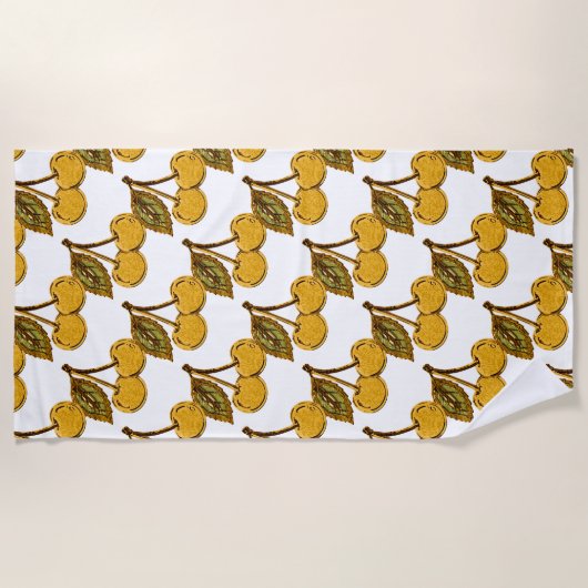 Serviette De Plage Golden Metallic Cherries Pattern (Devant)