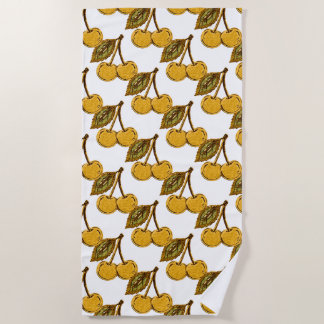 Serviette De Plage Golden Metallic Cherries Pattern