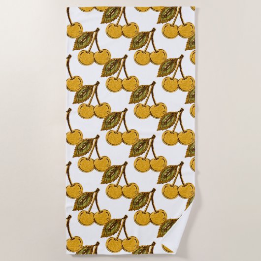 Serviette De Plage Golden Metallic Cherries Pattern (Devant)