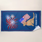 Serviette De Plage Golden Retriever Chien American Flag Beach Towne (Devant)