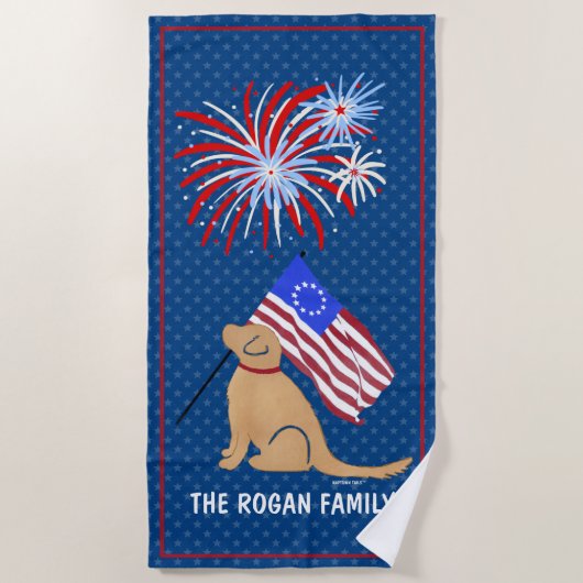 Serviette De Plage Golden Retriever Chien American Flag Beach Towne (Devant)