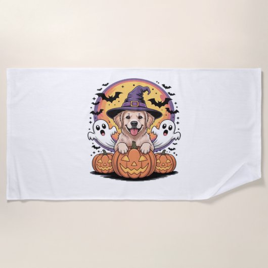 Serviette De Plage Golden Retriever Halloween Witch Chien classique T (Devant)