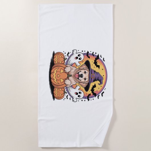Serviette De Plage Golden Retriever Halloween Witch Chien classique T (Devant)