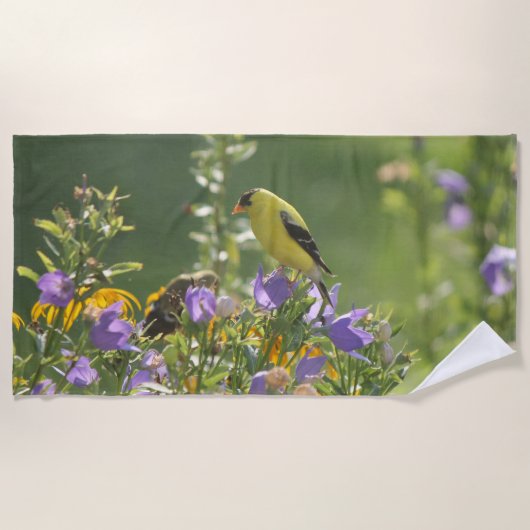 Serviette De Plage Goldfinch sur Harebell Flower (Devant)