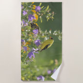 Serviette De Plage Goldfinch sur Harebell Flower (Devant)
