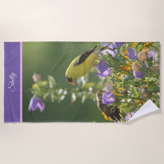 Serviette De Plage Goldfinch sur Harebell Flower (Devant)