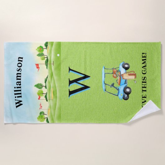 Serviette De Plage Golf Amusement Parcours Panier Nom Monogramme (Devant)