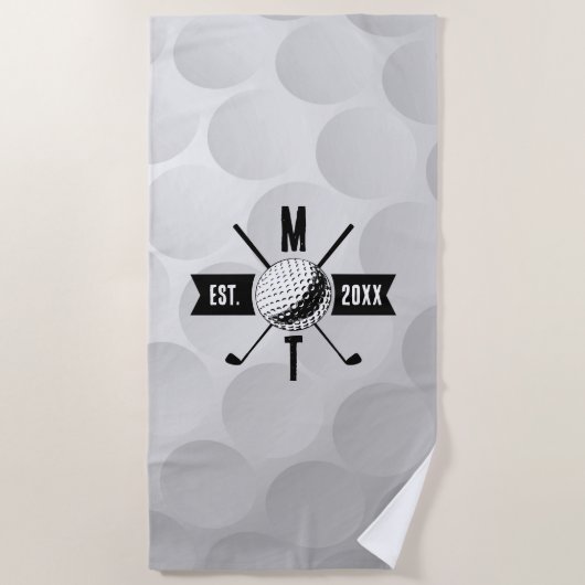 Serviette De Plage Golf Ball Texture & Club Premier Monogramme (Devant)