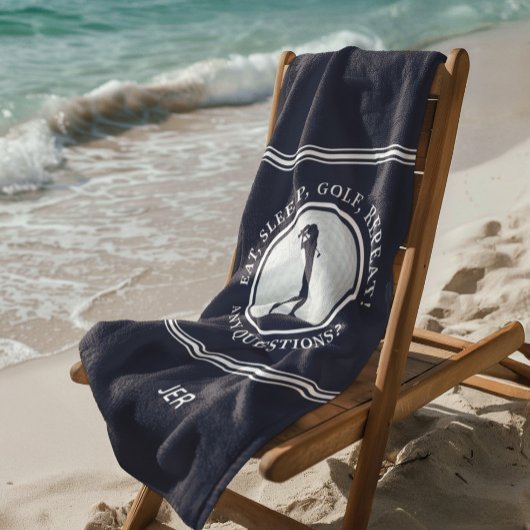 Serviette De Plage Golf Monogram Golfer Modern Sports Pro Blue Cute