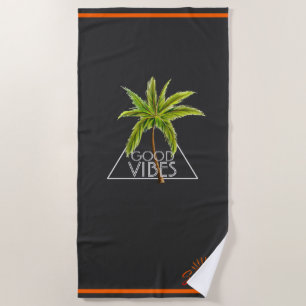 Serviette De Plage "Good Vibes Triangle Design avec Palm Tree"