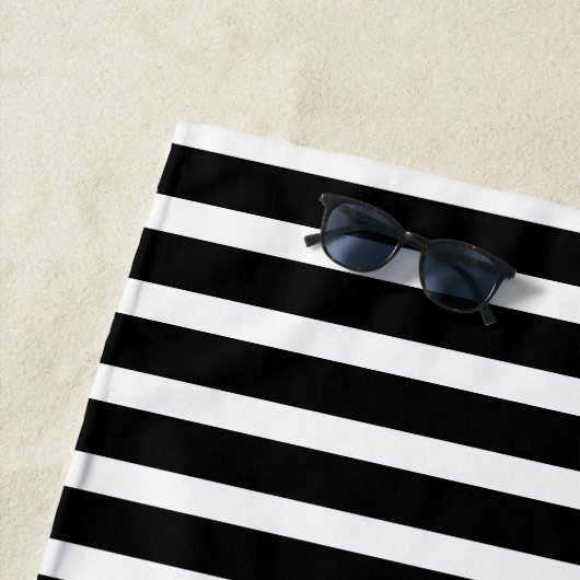Serviette De Plage Good Vibes uniquement Noir & Blanc rayé Moderne (En situation)