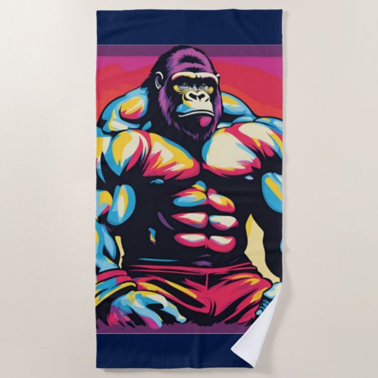 Serviette De Plage Gorilla Bodybuilder Lifter Pop Art Dessin (Devant)