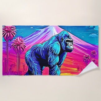 Serviette De Plage Gorille de Neon en pleine jungle surréaliste