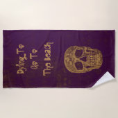 Serviette De Plage Gothique Crâne Grunge Gold Purple Cool (Devant)