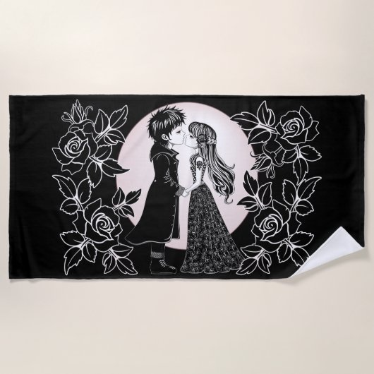 Serviette De Plage Gothique Emo Enfants Kiss Valentine's Day (Devant)