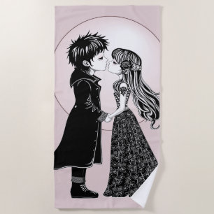 Serviette De Plage Gothique Emo Enfants Kiss Valentine's Day