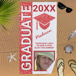 Serviette De Plage Grad Glam Red Cap Summer Photo Typography