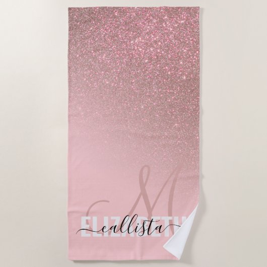 Serviette De Plage Gradient diagonal Rose Gold Blush Pink ombre (Devant)