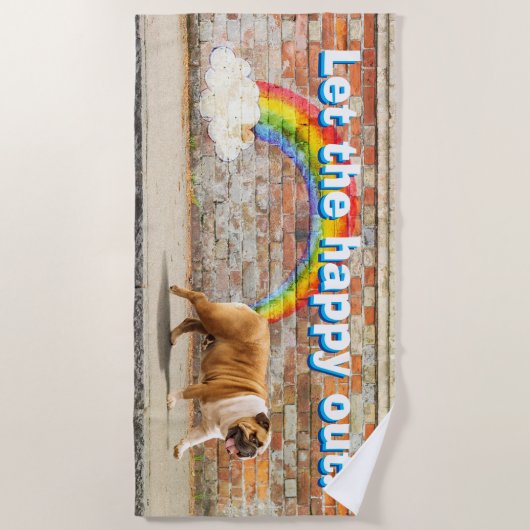 Serviette De Plage Graffiti de chien et d'arc-en-ciel (Devant)