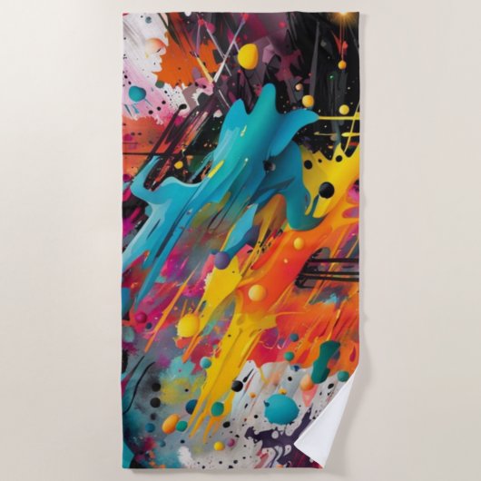 Serviette De Plage Graffiti éclaboussé de chaos vif (Devant)