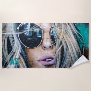 Serviette De Plage Graffiti Fille blonde avec lunettes de soleil rond