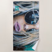 Serviette De Plage Graffiti Fille blonde avec lunettes de soleil rond (Devant)