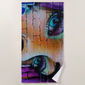 Serviette De Plage Graffiti Girl violet bleu joli yeux Monogramme (Devant)