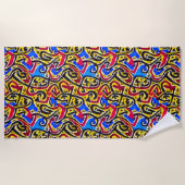 Serviette De Plage Graffiti jaune rouge noir sur bleu (Devant)