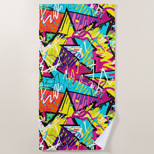 Serviette De Plage Graffiti rose jaune orange (Devant)