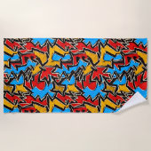 Serviette De Plage Graffiti rouge jaune noir sur bleu (Devant)