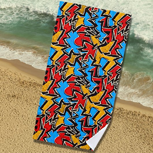 Serviette De Plage Graffiti rouge jaune noir sur bleu