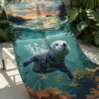 Serviette De Plage Grand & Doux Cute Colorful Sea Otter Beach Serviet