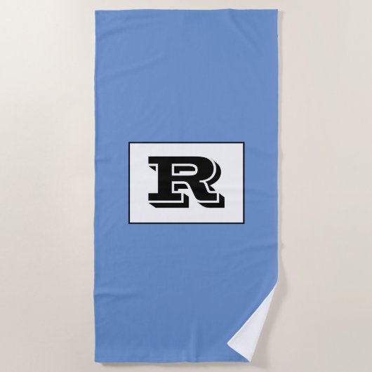 Serviette De Plage Grand Monogramme noir en gras, bleu (Devant)