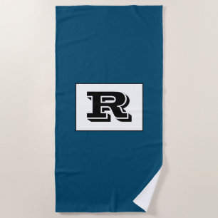 Serviette De Plage Grand Monogramme Noir Gras Contour, Bleu Océan