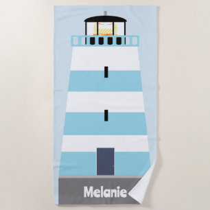 Serviette De Plage Grand phare bleu et blanc Personnalisé