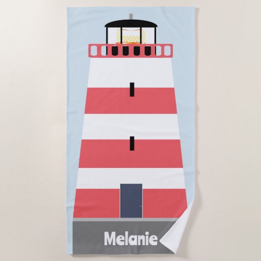 Serviette De Plage Grand phare rouge et blanc Personnalisé (Devant)