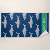 Serviette De Plage Grand requins blancs Marine Green Nom personnalisé (Devant)