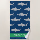 Serviette De Plage Grand requins blancs Marine Green Nom personnalisé (Devant)