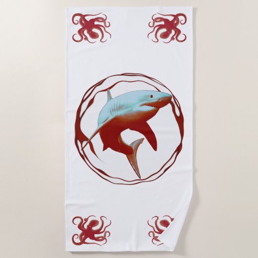 Serviette De Plage Grande conception graphique de requins blancs (Devant)