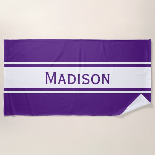 Serviette De Plage Grandes bandes blanches violettes solides Nom mode (Devant)