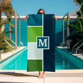 Serviette De Plage Grandes bandes en bleu et vert avec Monogrammes