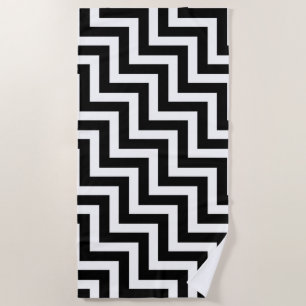 Serviette De Plage Grandes rayures Chevron en diagonale noir et blanc