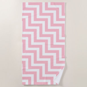 Serviette De Plage Grandes rayures diagonales roses et blanches
