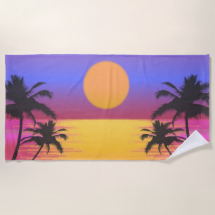Serviette De Plage Graphique de coucher de soleil tropical