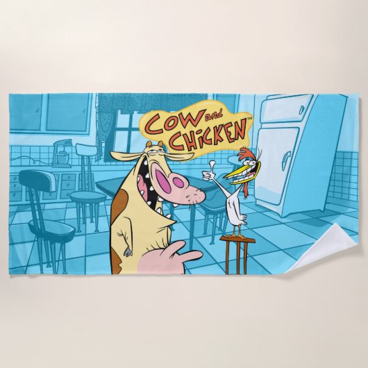 Serviette De Plage Graphique souriant de vache et de poulet (Devant)