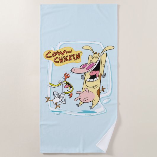 Serviette De Plage Graphisme de Cow et Chicken en train de rire (Devant)
